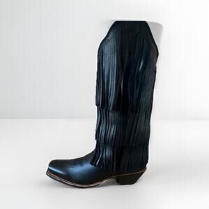 Twisted X Steppin' Out 13" Black Deer Tan Western Fringe Boots Women's Size 5.5